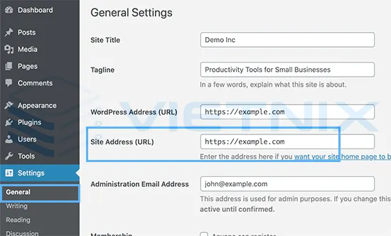 Cài đặt URL trang web WordPress