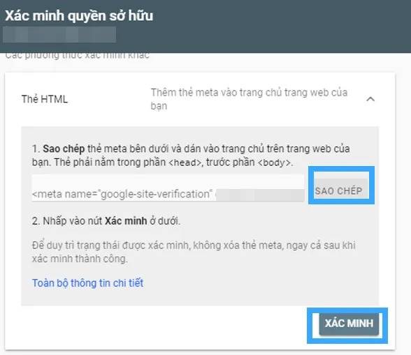 Cách cài đặt Google Search Console chi tiết cho người mới 31 Sao chép thẻ meta
