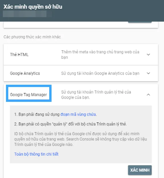 Cách cài đặt Google Search Console chi tiết cho người mới 33 Xác minh qua Google Tag Manager