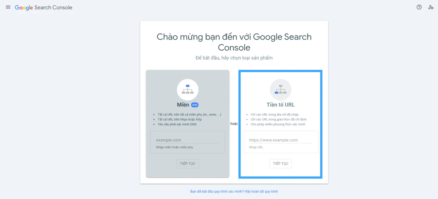 Cách cài đặt Google Search Console chi tiết cho người mới 29 Chọn tiền tố URL