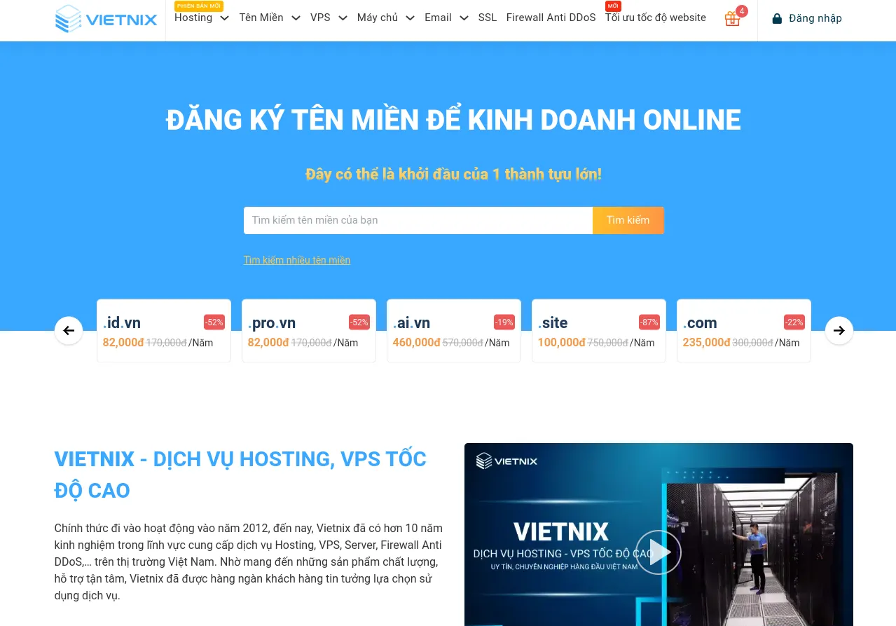 Vietnix- Nhà cung cấp hosting tốc độ cao hàng đầu Việt Nam