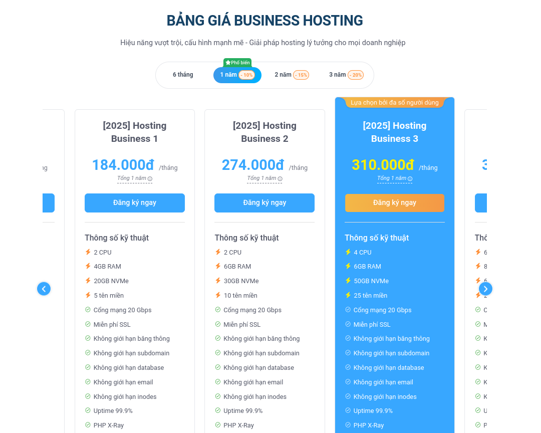 So sánh hosting Vietnix và StableHost: Nên lựa chọn nhà cung cấp hosting nào? 22 Bảng giá Business Hosting