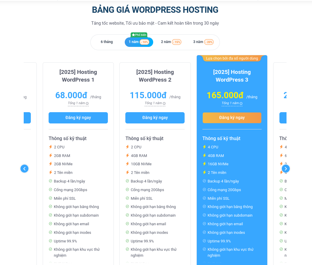 So sánh hosting Vietnix và StableHost: Nên lựa chọn nhà cung cấp hosting nào? 23 Các gói WordPress Hosting