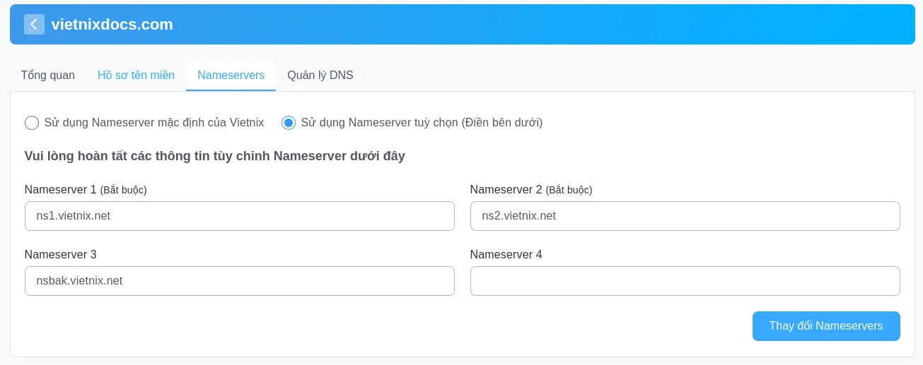 Nên mua tên miền ở đâu? Top 19 nhà cung cấp tên miền tốt nhất 26 Giao diện quản trị tên miền tại Vietnix