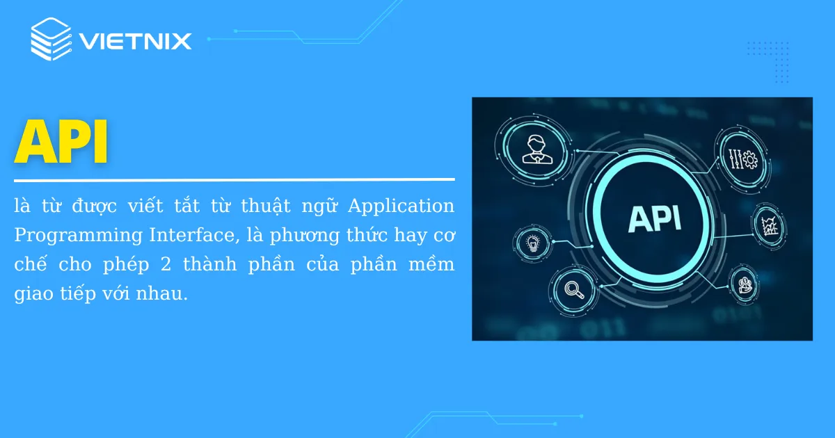 API hay Application Programming Interface là phương thức hay cơ chế cho phép 2 thành phần của phần mềm giao tiếp với nhau