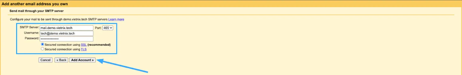 Cách đăng nhập mail công ty và Email Hosting vào Gmail và Outlook đơn giản 58 Điền các thông tin quan trọng và chọn thêm tài khoản