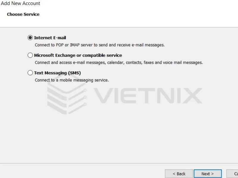 Cách đăng nhập mail công ty và Email Hosting vào Gmail và Outlook đơn giản 70 Chọn Internet Email và tiếp tục nhấn Next