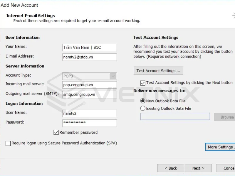 Cách đăng nhập mail công ty và Email Hosting vào Gmail và Outlook đơn giản 71 Điền đầy đủ thông tin và chọn More Settings
