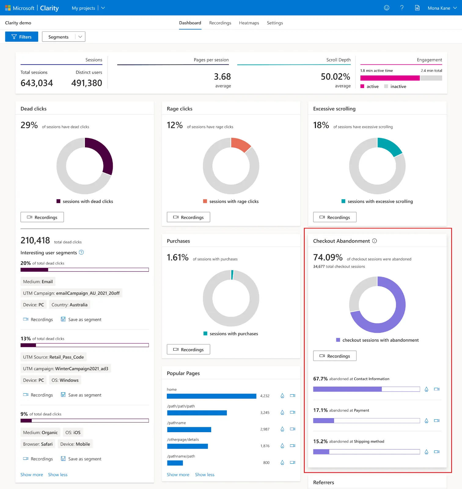 Microsoft Clarity: Cách sử dụng tool phân tích cho SEOer 216 Báo cáo bỏ qua thanh toán