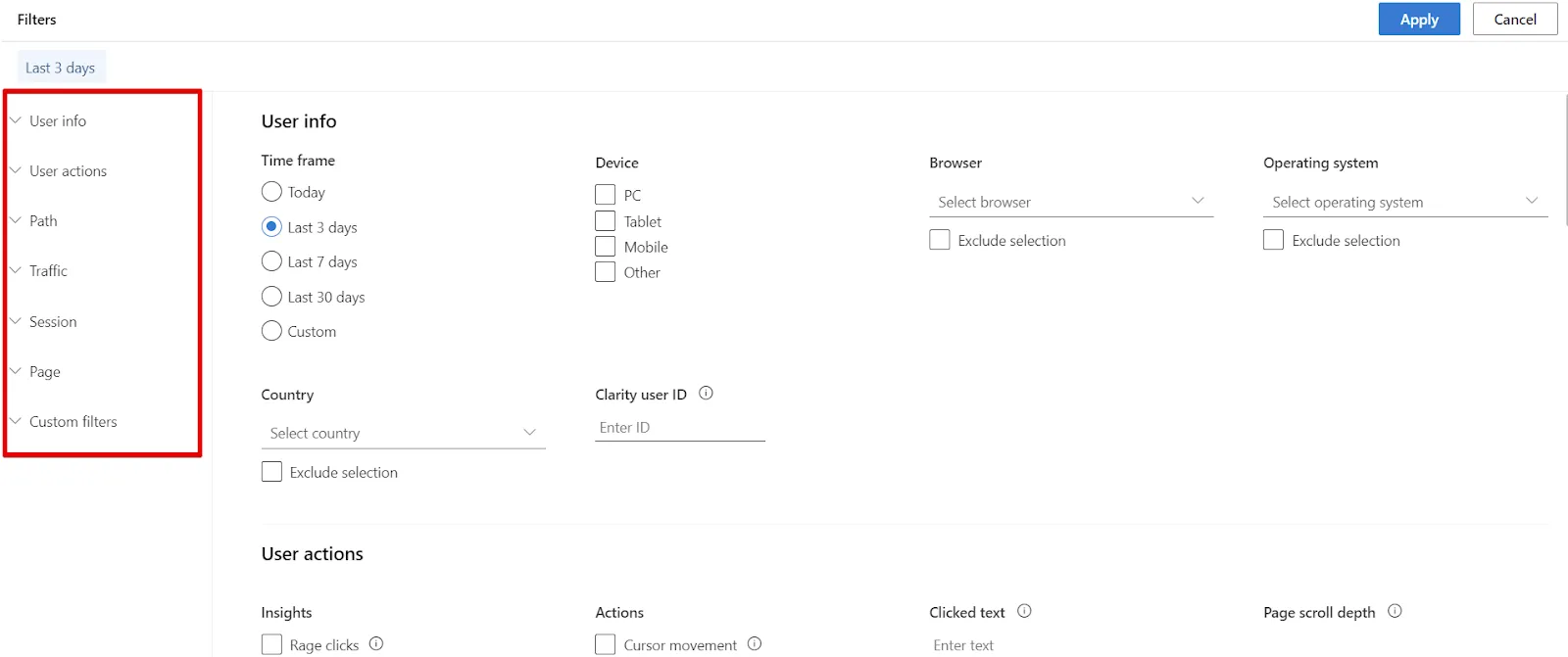 Microsoft Clarity: Cách sử dụng tool phân tích cho SEOer 162 Các thông tin có thể lọc