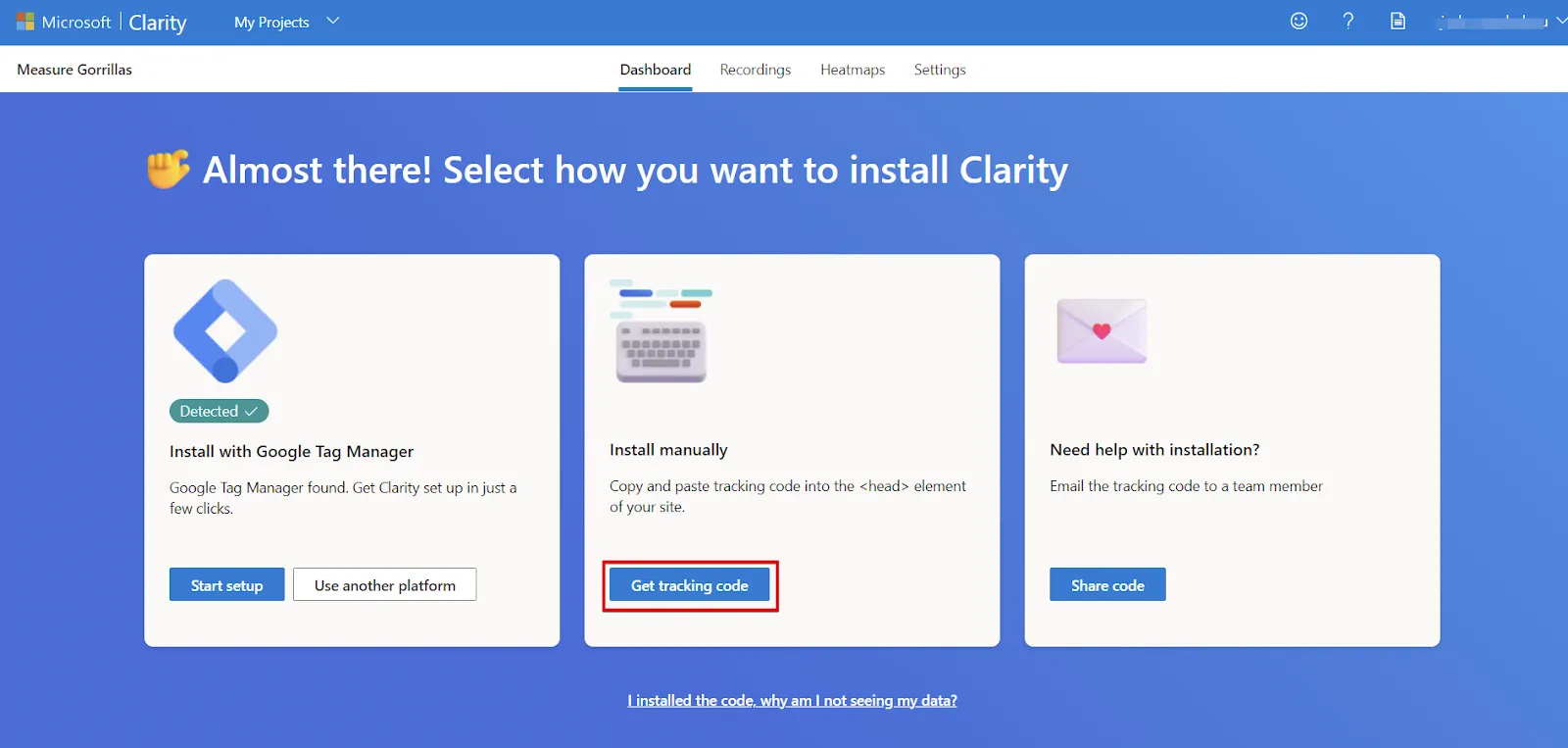 Microsoft Clarity: Cách sử dụng tool phân tích cho SEOer 128 Chọn Get tracking code