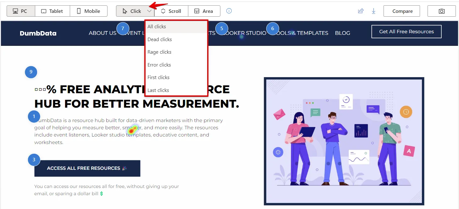 Microsoft Clarity: Cách sử dụng tool phân tích cho SEOer 177 Chọn loại click mà bạn muốn theo dõi