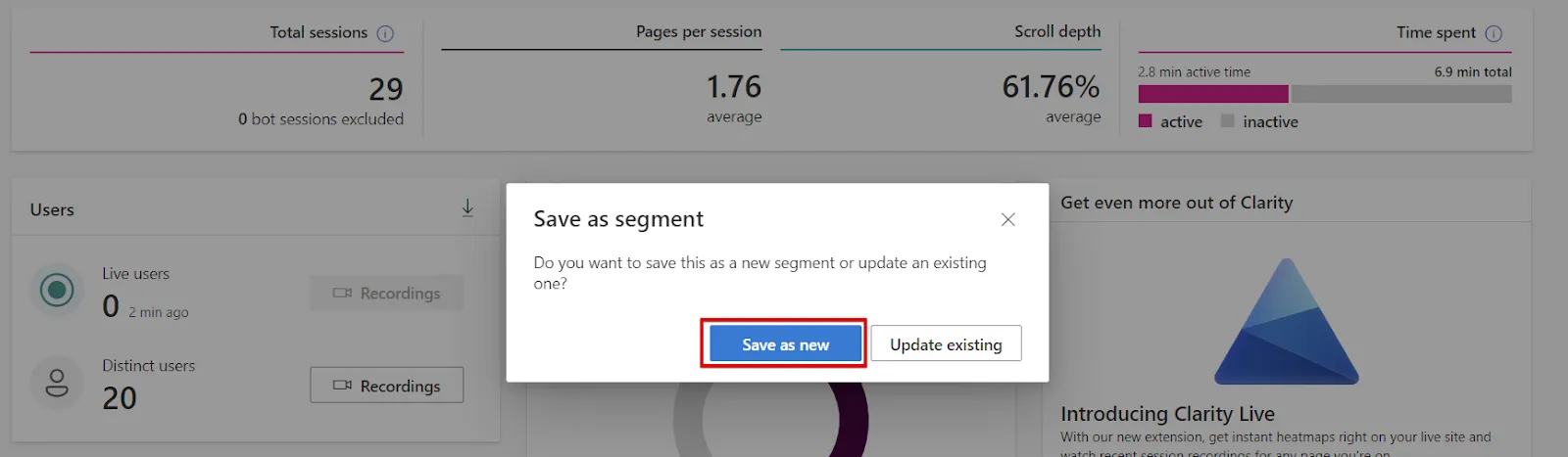 Microsoft Clarity: Cách sử dụng tool phân tích cho SEOer 164 Chọn Save as new