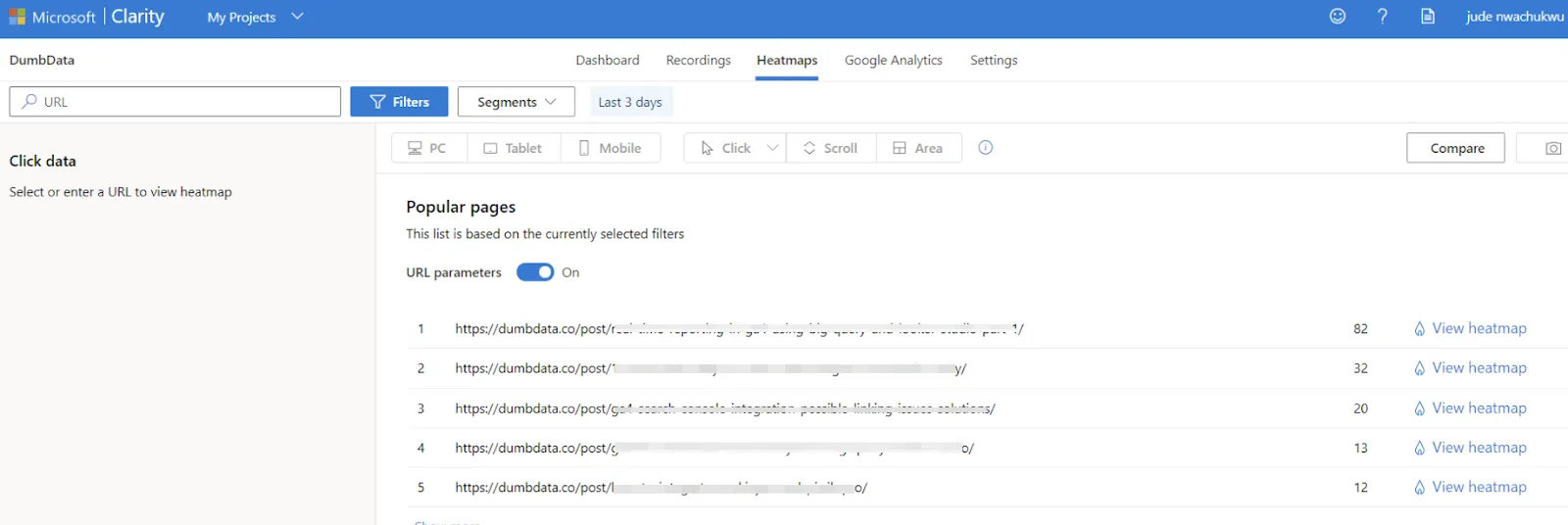 Microsoft Clarity: Cách sử dụng tool phân tích cho SEOer 174 Danh sách website trong Heatmaps