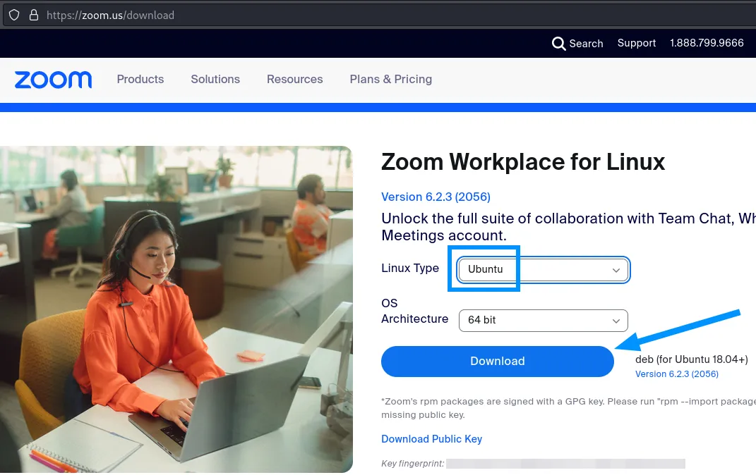 Giao diện trang download Zoom cho Linux