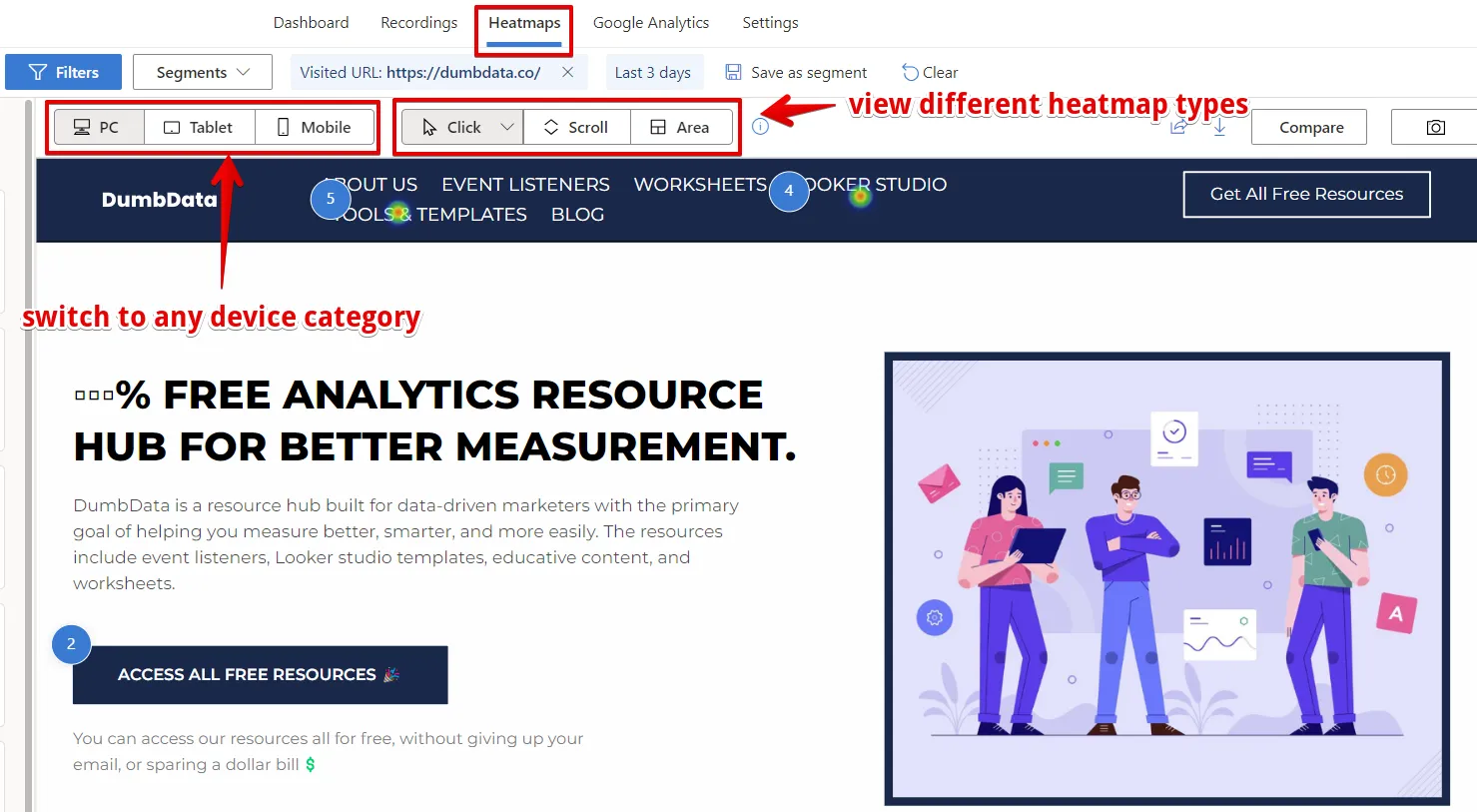 Microsoft Clarity: Cách sử dụng tool phân tích cho SEOer 178 Lựa chọn loại Heatmap muốn theo dõi