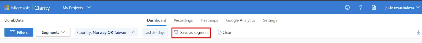 Microsoft Clarity: Cách sử dụng tool phân tích cho SEOer 163 Lưu bộ lọc dưới dạng Segment