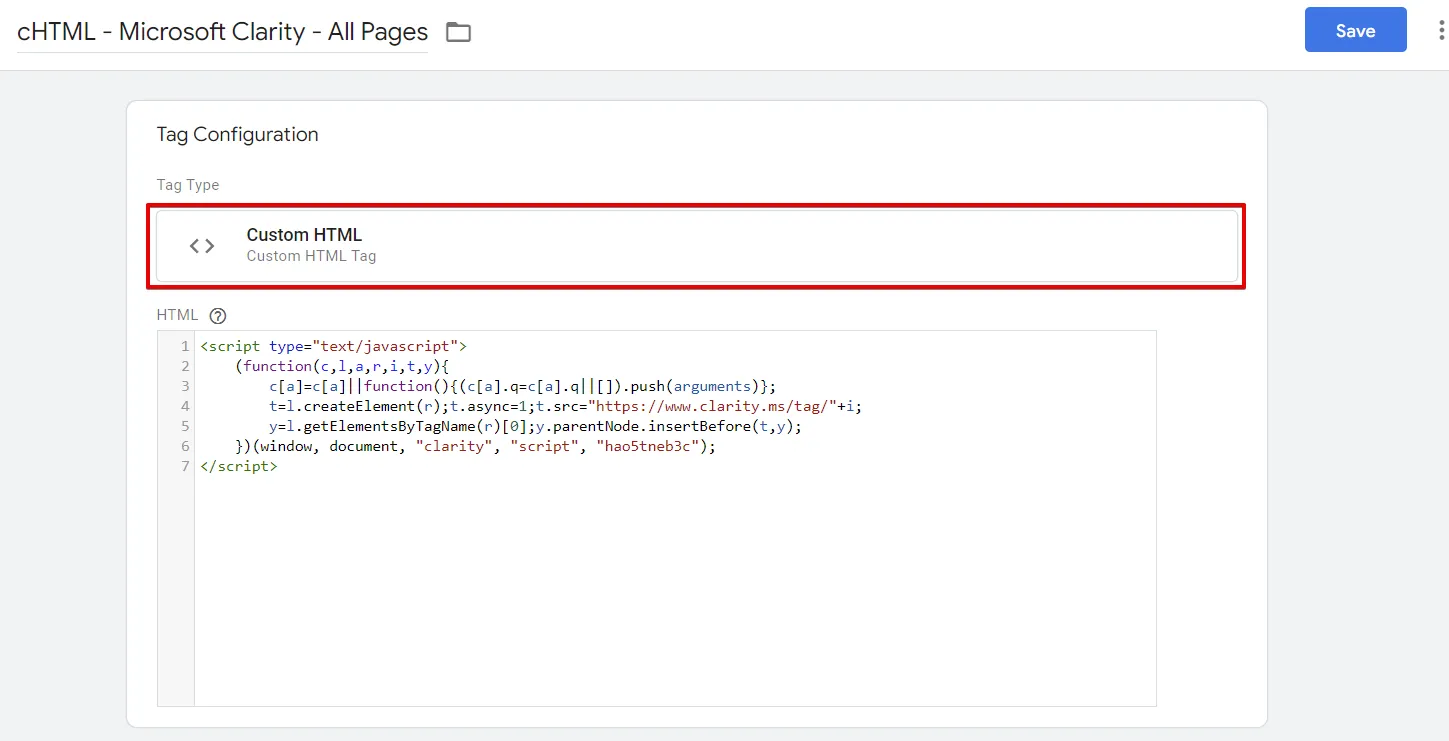 Microsoft Clarity: Cách sử dụng tool phân tích cho SEOer 130 Tạo tag Custom HTML