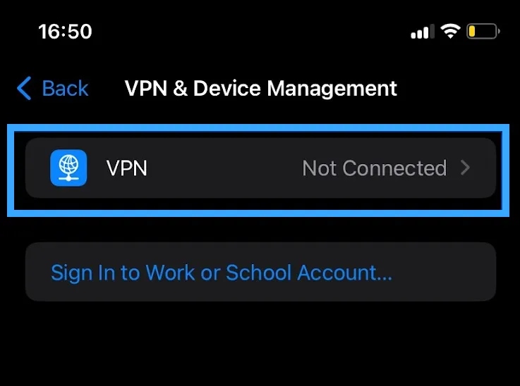 Nhấn vào mục VPN