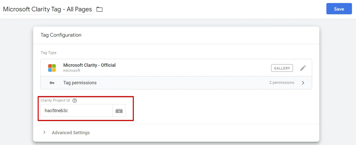Microsoft Clarity: Cách sử dụng tool phân tích cho SEOer 135 Thêm ID dự án vào field Clarity Project Id