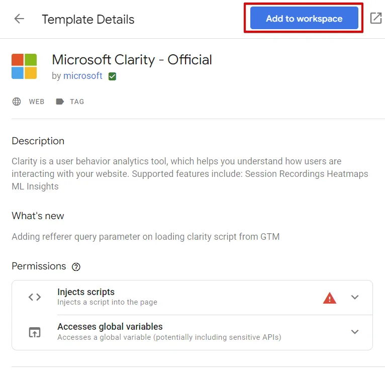 Microsoft Clarity: Cách sử dụng tool phân tích cho SEOer 133 Thêm template vào GTM