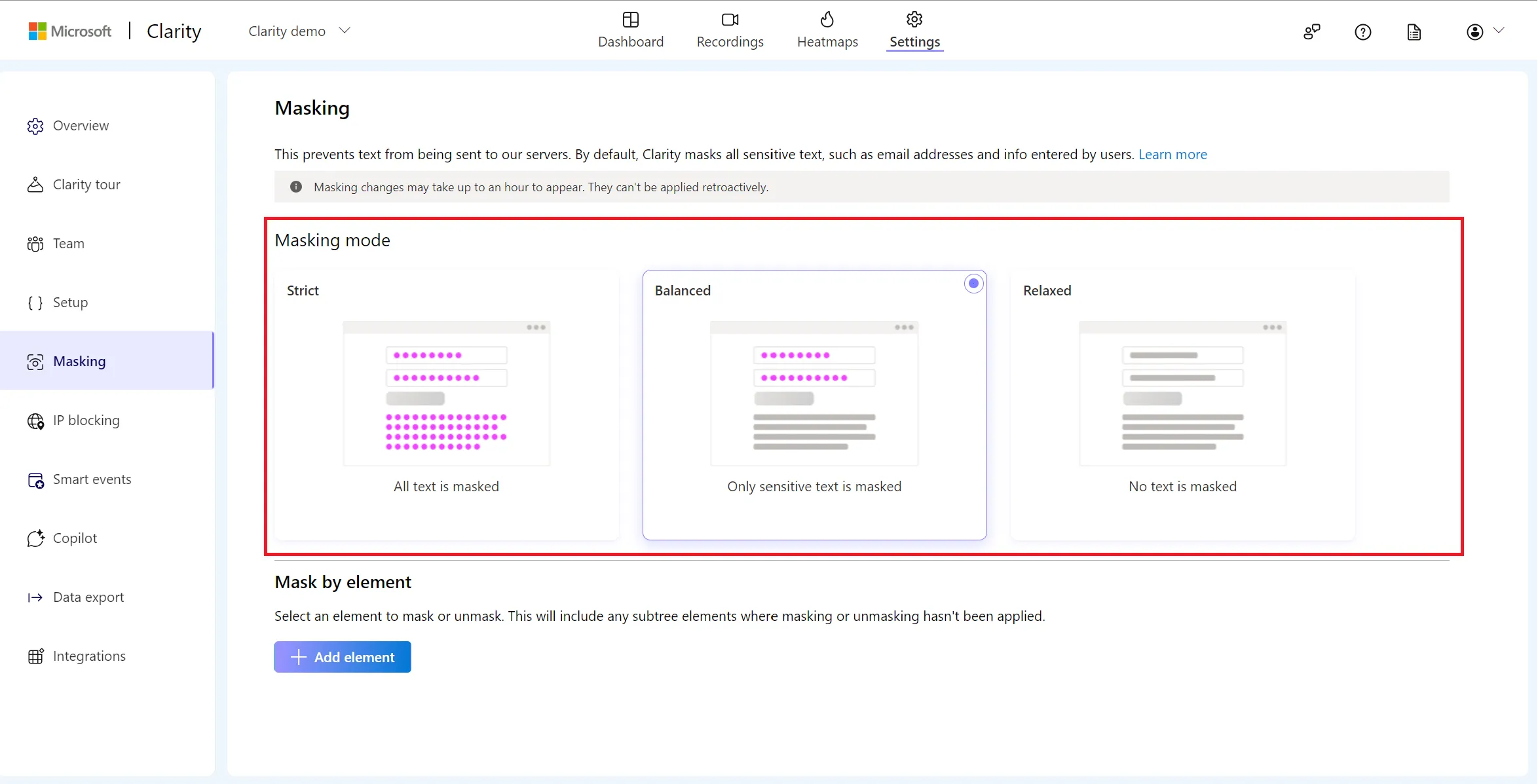 Microsoft Clarity: Cách sử dụng tool phân tích cho SEOer 124 Tính năng Masking cho phép người dùng triển khai chế độ ẩn danh