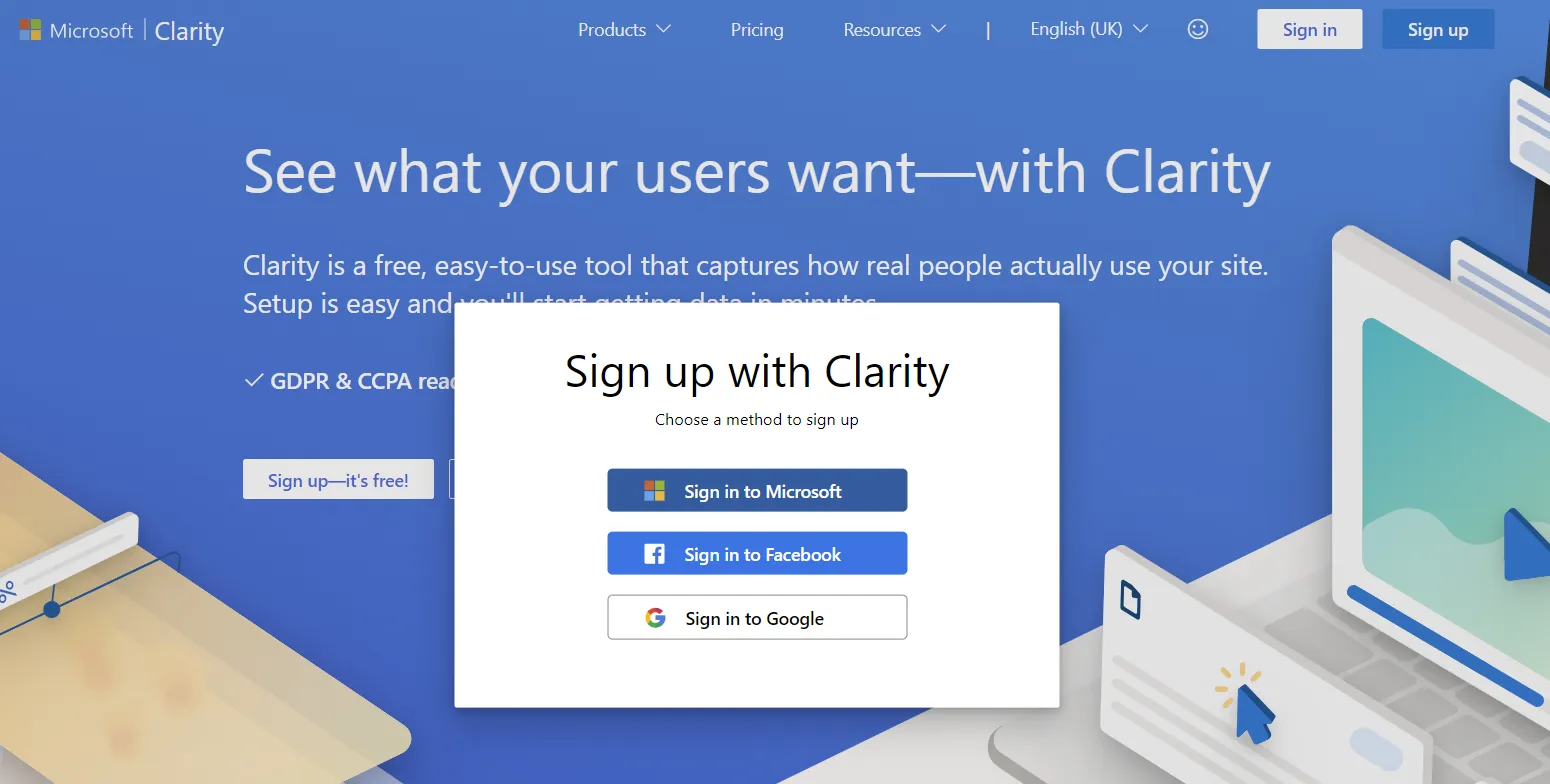 Microsoft Clarity: Cách sử dụng tool phân tích cho SEOer 127 Truy cập Microsoft Clarity, chọn Sign in