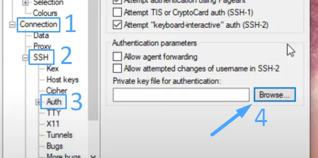 Connection - SSH - auth - bạn bấm browse