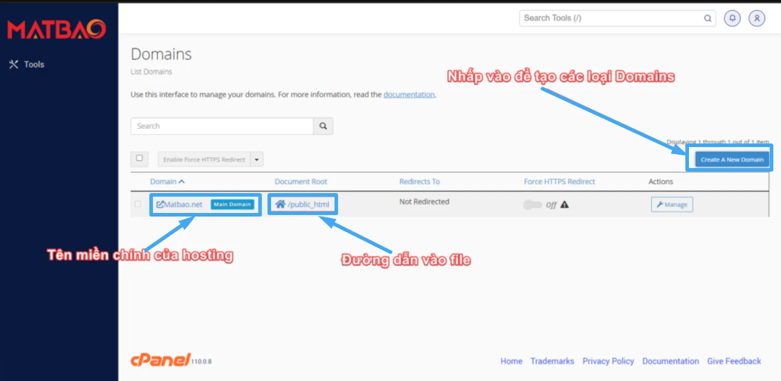 Tạo subdomain MatBao trên cPanel