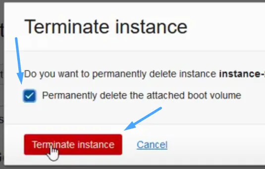 Thiết lập Terminate instance