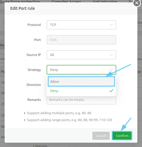 3 bước bật remote MySQL trên aaPanel 28 Chọn Allow