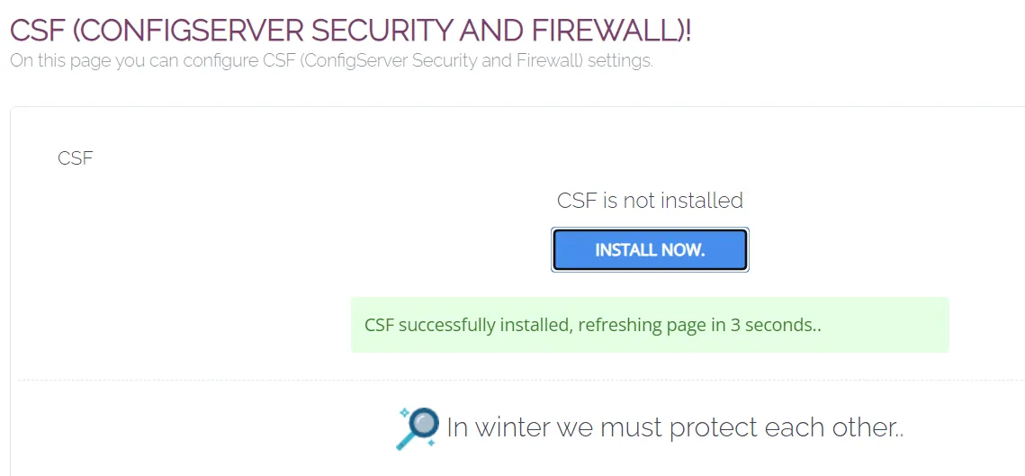 2 bước cài đặt và sử dụng CSF trên CyberPanel 19 Thông báo cài hoàn tất