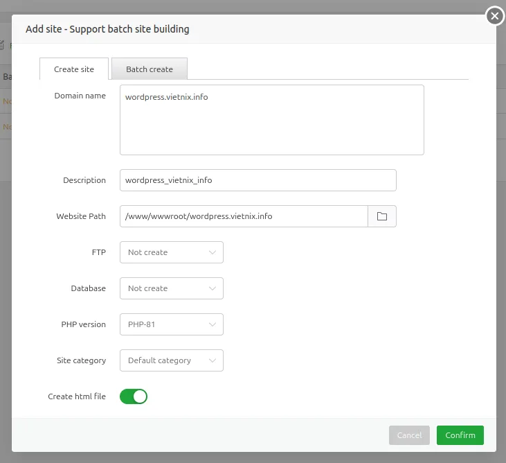 3 bước cấu hình Domain Alias trên aaPanel 20 Điền thông tin khởi tạo domain mới