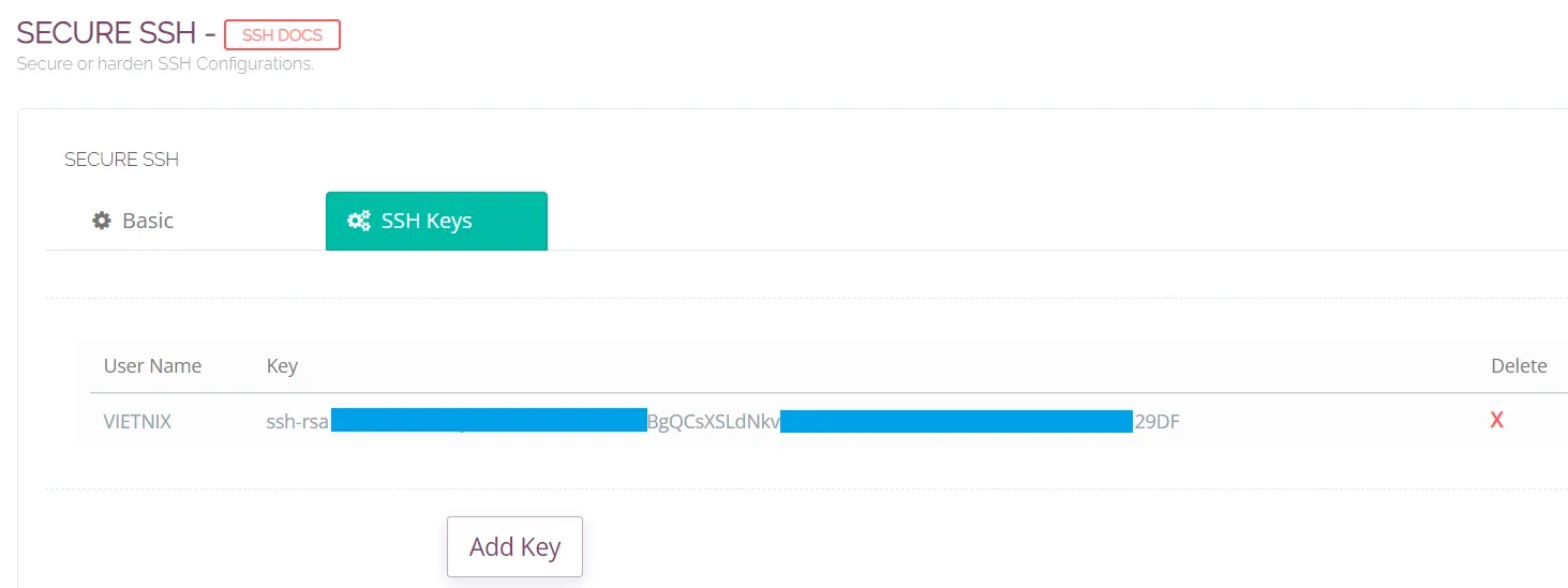 2 bước sử dụng tính năng bảo mật SSH trên Cyber Panel 18 Thêm key SSH