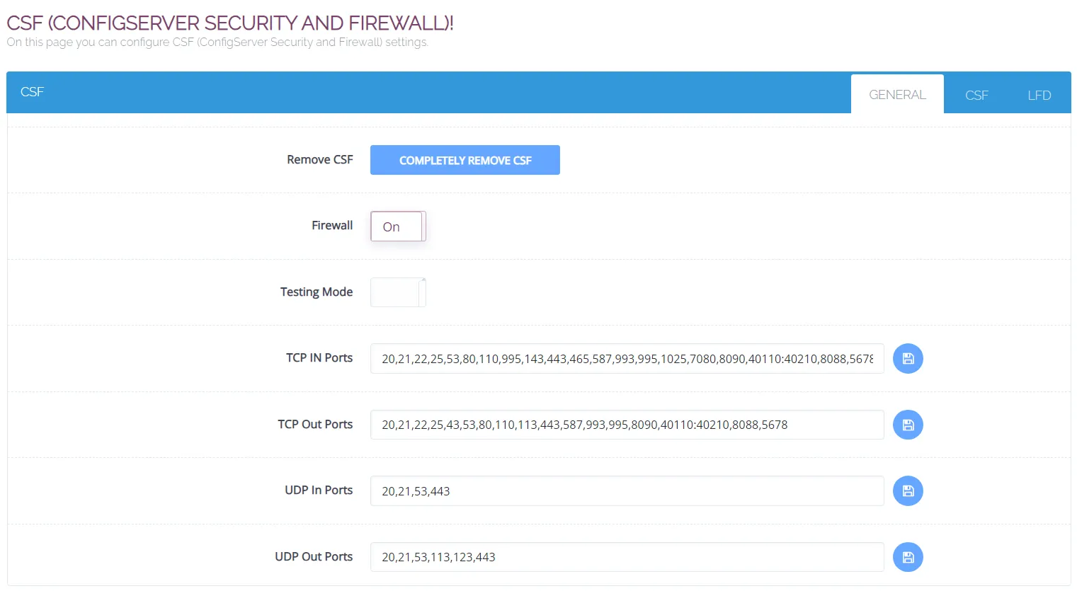 2 bước cài đặt và sử dụng CSF trên CyberPanel 20 Giao diện chính của CSF