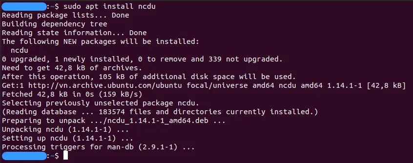 Tổng hợp ví dụ kiểm tra dung lượng thư mục trong Linux đơn giản, hữu ích 22 Sử dụng lệnh ncdu để kiểm tra chi tiết dung lượng thư mục
