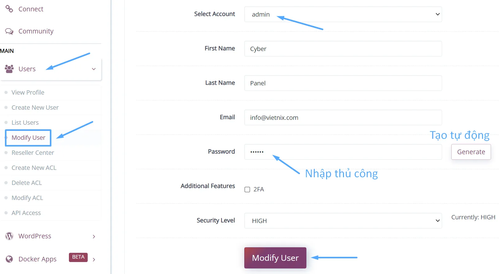 Đổi mật khẩu admin thủ công