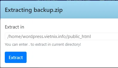 Xác nhận thao tác giải nén file zip