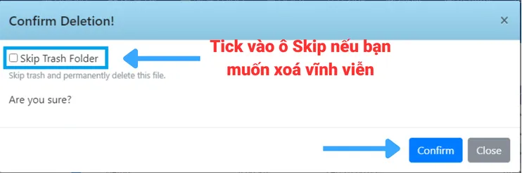 Xác nhận thao tác xoá file