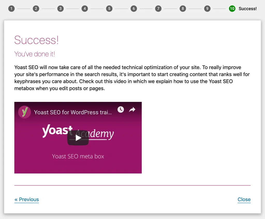 Yoast SEO là gì? Cách cài đặt và hướng dẫn sử dụng Yoast SEO cho người mới 62 Hoàn thành cài đặt Yoast SEO