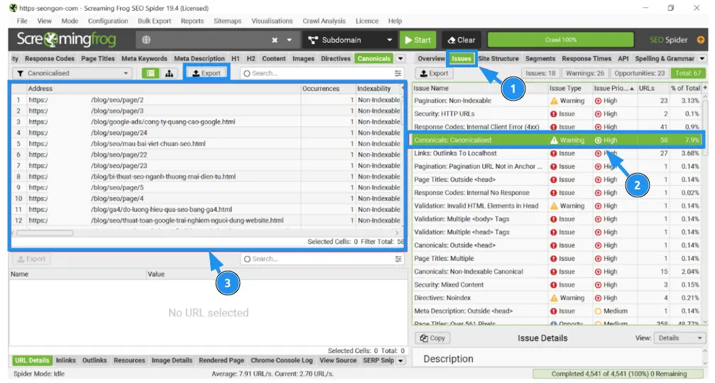 Kiểm tra bằng Screaming Frog