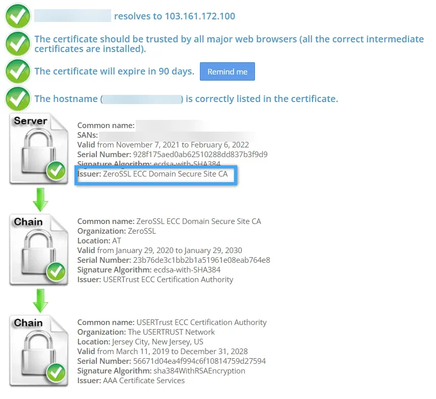 SSL Zero - Cài đặt SSL miễn phí với ZeroSSL an toàn 31 Kiểm tra thông tin chứng chỉ