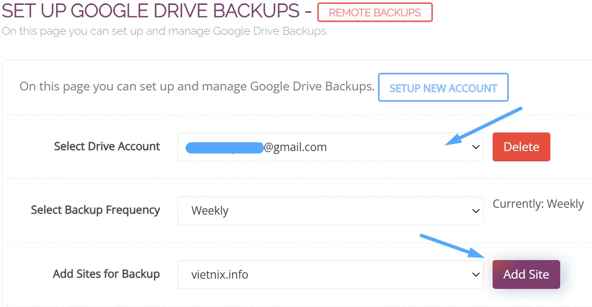 2 bước backup dữ liệu website trên CyberPanel lên GoogleDrive 22 Thiết lập thông tin sao lưu