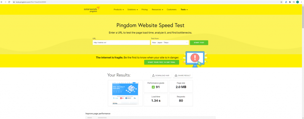 Top 15 công cụ test tốc độ website chính xác nhất hiện nay 25 Đo tốc độ website với Pingdom Speed Test