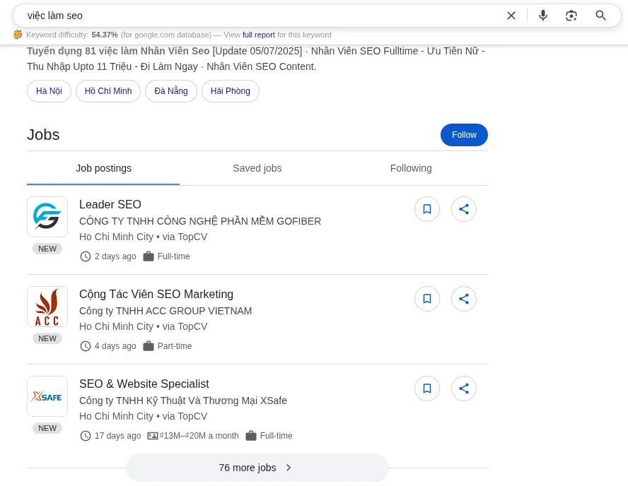 SERP là gì? Vai trò của Search Engine Result Page 35 Tin tuyển dụng hiển thị trong SERP