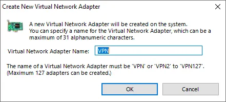 Đặt tên cho kết nối VPN mới tại mục Virtual Network Adapter Name 