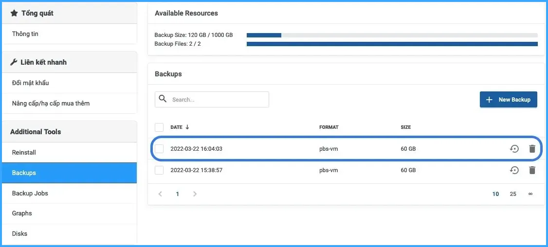 Hệ thống VPS sẽ tự động backup khi đến lịch trình đã được thiết lập 