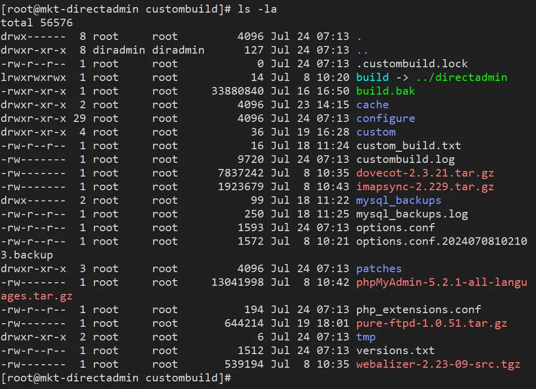 Hướng dẫn dọn dẹp thư mục custombuild DirectAdmin