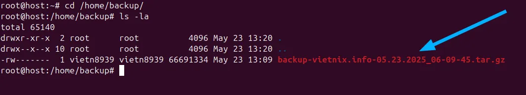 Cách tạo Backup và Restore website trên CyberPanel 26 Di chuyển file backup từ website qua vị trí của file hệ thống
