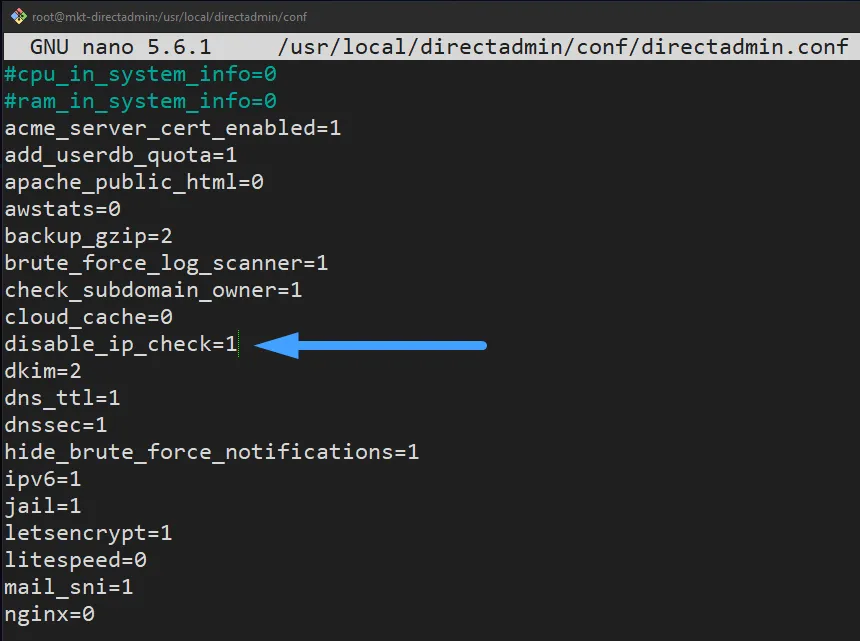 Tắt IP Check trên DirectAdmin